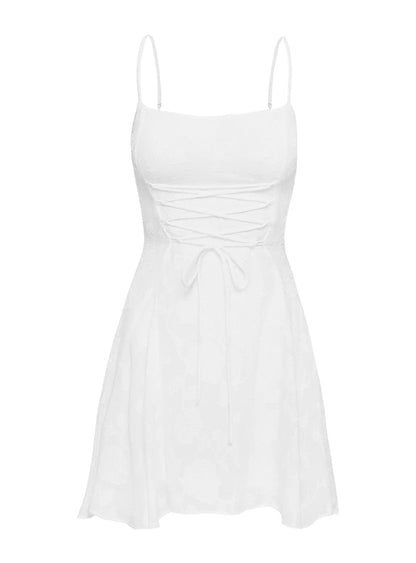 Wispie Lace Up Mini Dress White